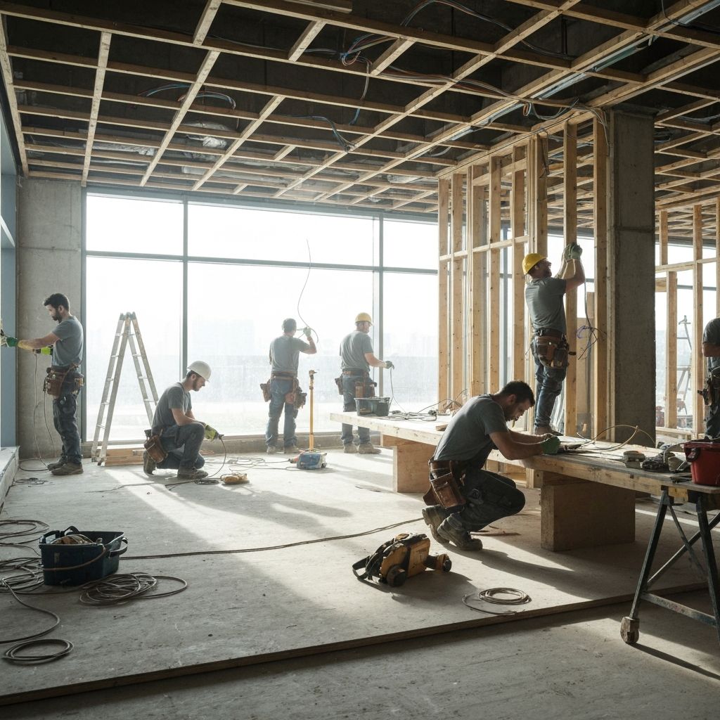Skilled tradespeople working together on a construction site